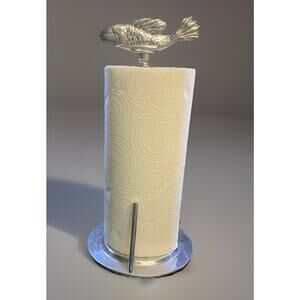 Polished Aluminum Fish Motif Paper Towel Holder Silver Metal 14.5"Tx 7.5" W